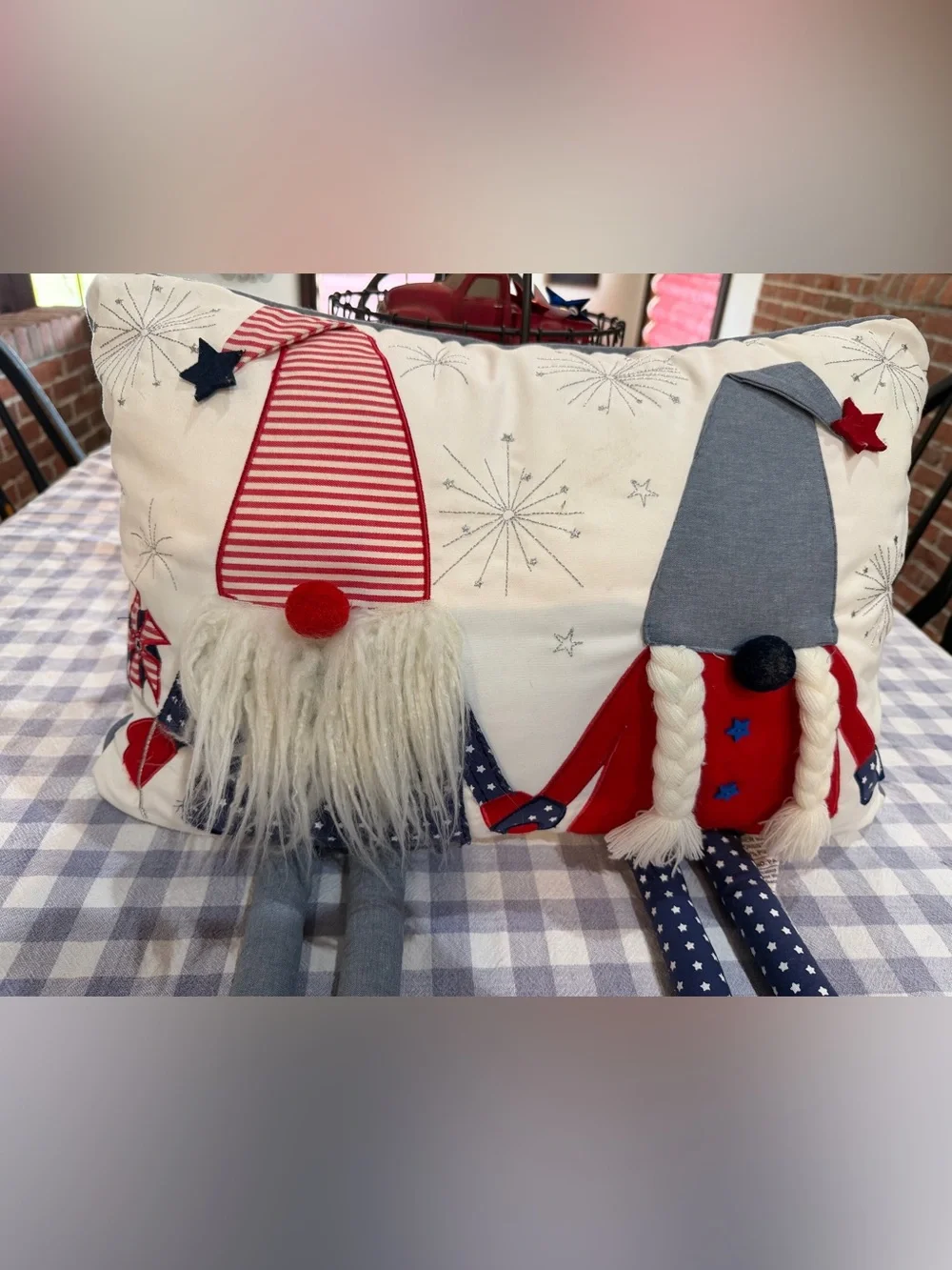 Patriotic Gnome Holiday Pillow Cover – Red, White & Blue